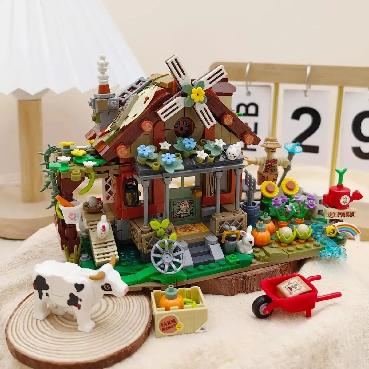 899PCS Mini Blokken Boerderij Bouwset Leuke Landelijke Huisje met Windmolen Dierenbeeldjes Volwassen Collectible Toy Gift