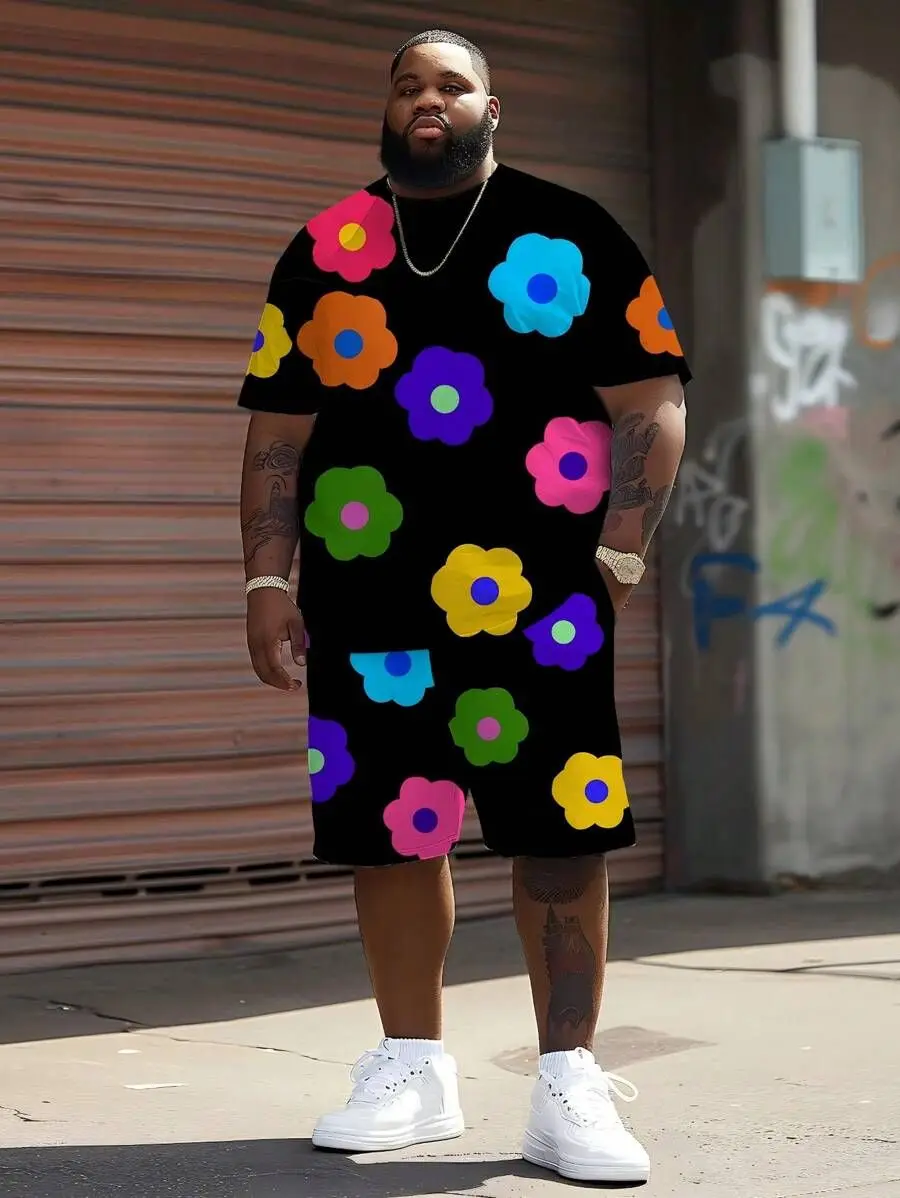 

Fashion Leisure Comfortable Set for Men Including T-shirts Shorts Suitable Sports Fitness Activities 2025 Summer 3D Flower Print