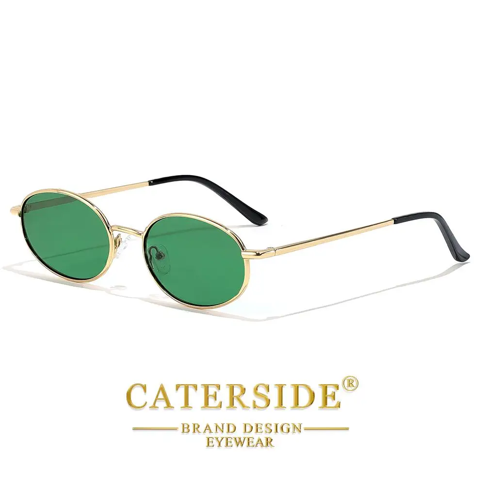 CATERSIDE Modische Herren-Sonnenbrille, Metall, oval, kleiner Rahmen, Sonnenbrille für Damen, Outdoor, Street, Hip-Hop, Dekorationsbrille, UV400 – Detail 7