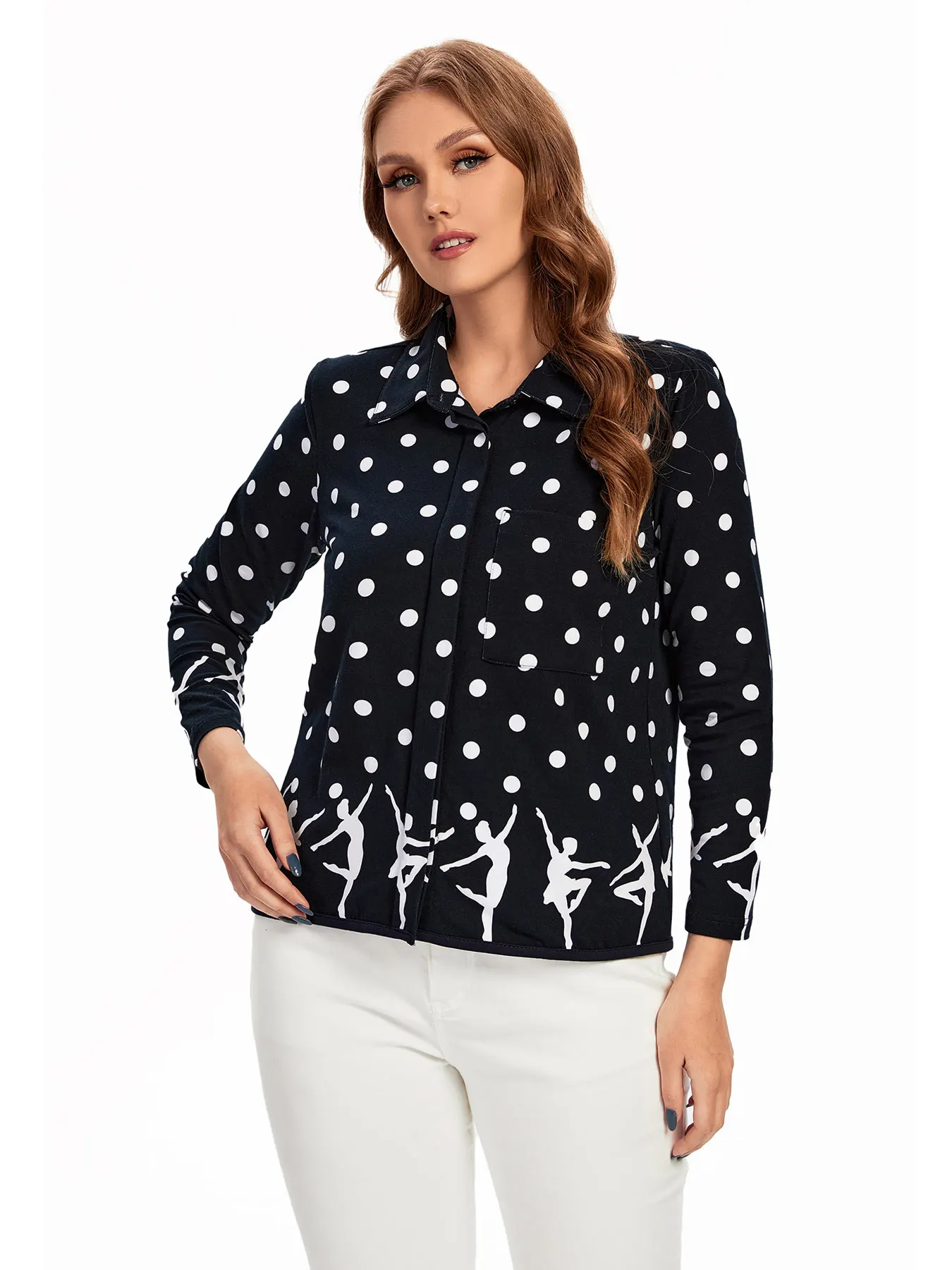 Damska koszula plus size, tkana, modna na wiosnę i jesień.