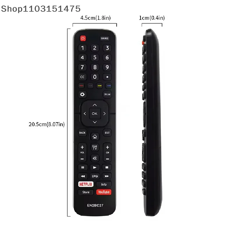 EN2BC27 Controle Remoto para Hisense Smart H43AE6030 H32B5600 LCD LED TV com YouTube e Netflix