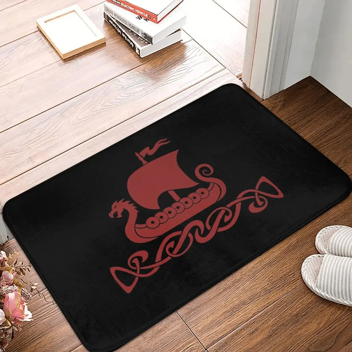 Viking Valhalla Non-slip Rug Doormat Kitchen Mat Dragon Boat Red Floor Carpet Welcome Decorative