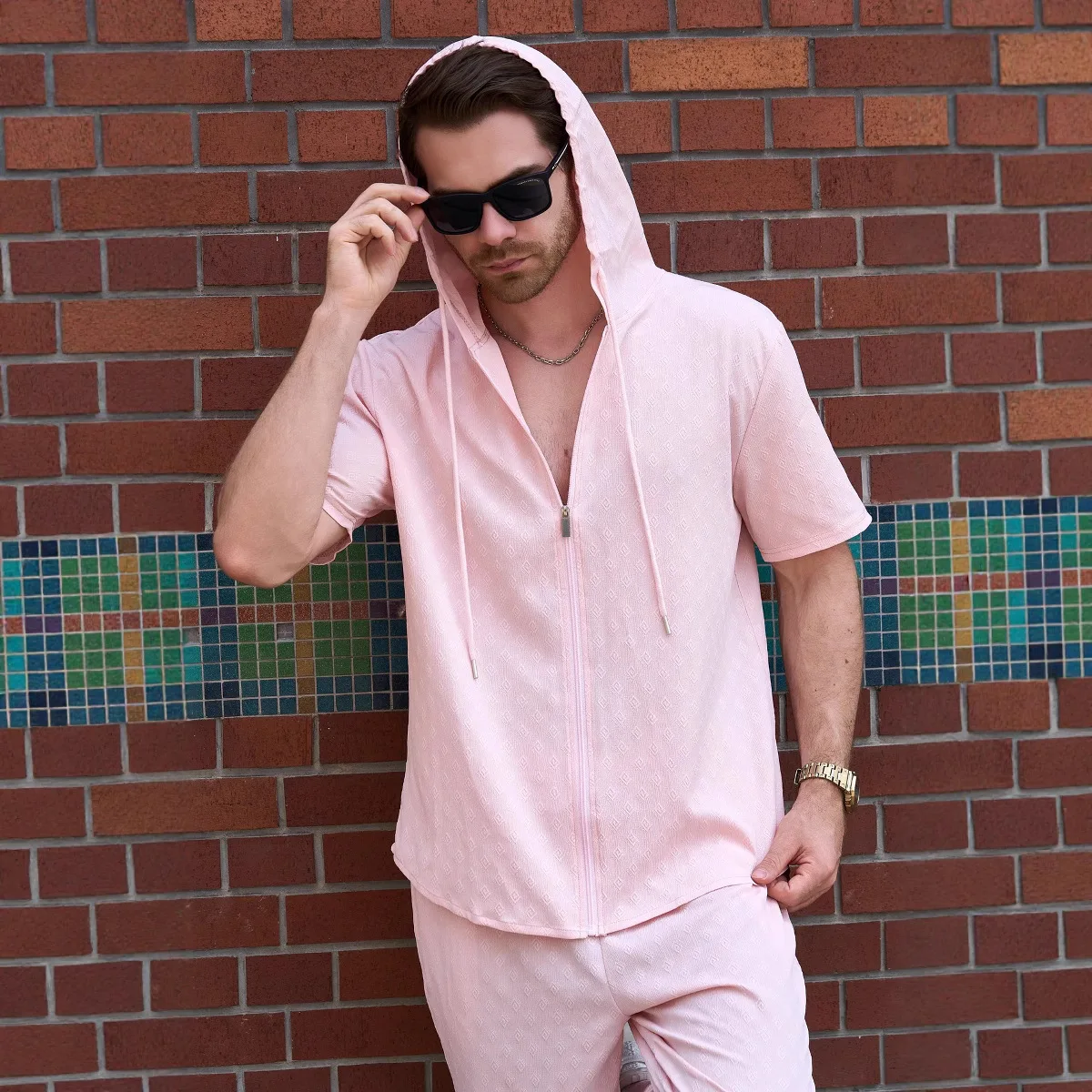 2026-New-Mens-Linen-Shirt-Short-Sleeve-Zip-Up-Hooded-Casual-Beach-Shirt-Summer-Solid-Color-Outdoor-Fashion-Top-Tees-Men-Clothing