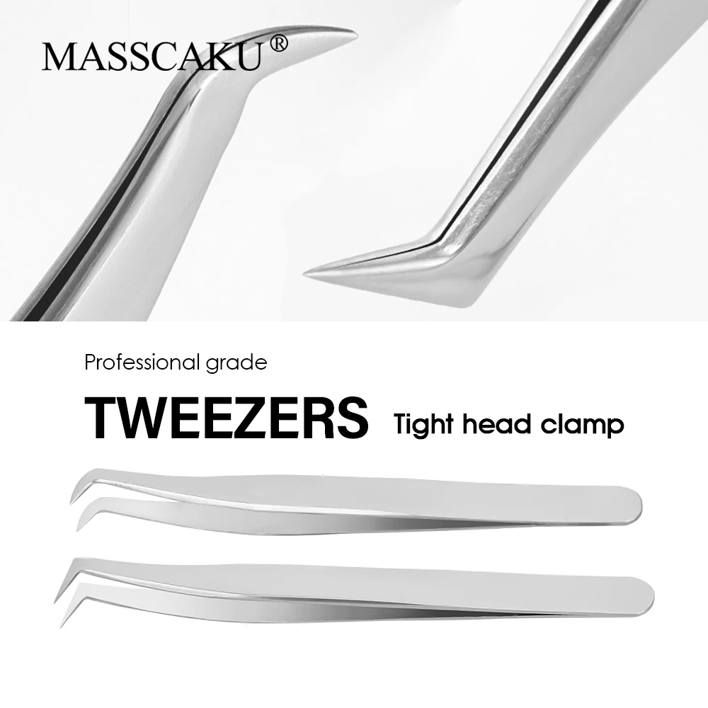 1 Pcs 45 Degree Individual High Precision Anti-Static Lashes Tweezers Silver Gray Stainless Steel Lash Makeup Tools Easy to Use