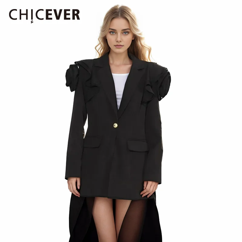 

CHICEVER Patchwork Appliques Temperament Blazers For Women Notched Collar Long Sleeve Spliced Pockets Solid Slim Blazer Female