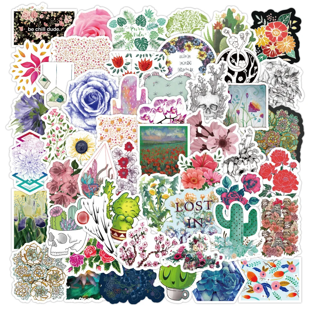 10/30/50PCS Popular Cartoon Colorful Plant Sticker Pack Skateboard Decoration DIY Laptop Waterproof personalityGraffiti Wholesal