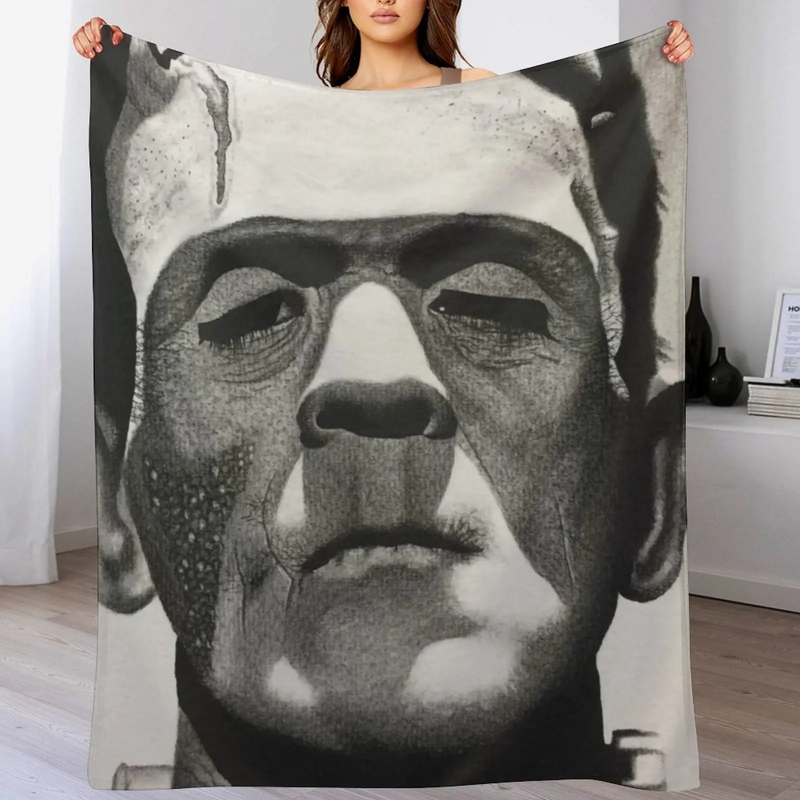 

Classic Monster Frankenstein Charcoal Drawing Throw Blanket Cute Custom Softest Soft Big Blankets