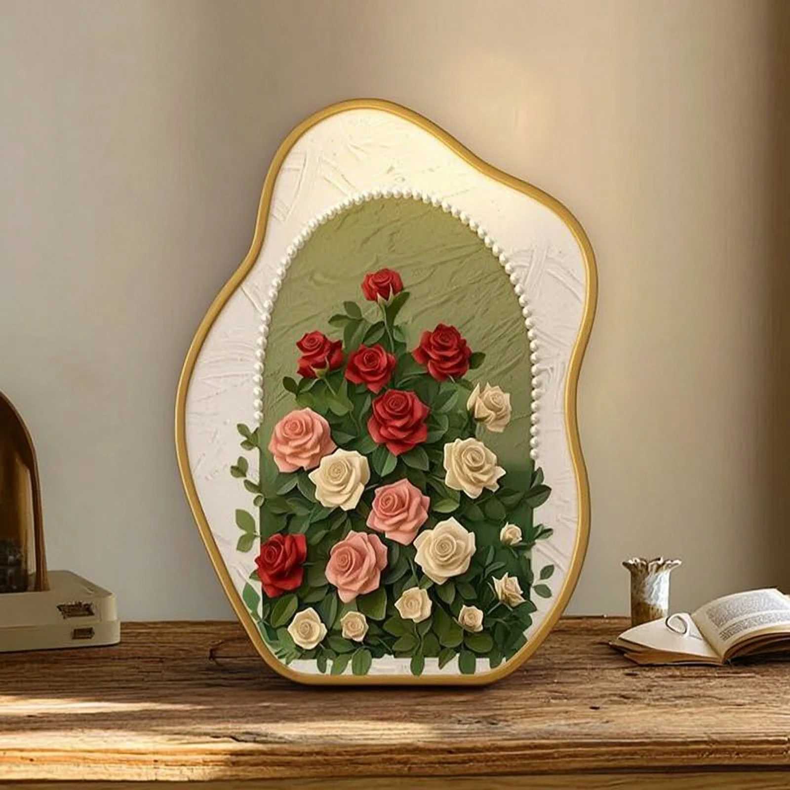 Tabletop Art Plaque Elegant Plaque with Floral Relief Embossed Layered for Home Decorators, Shelf, Bedside Table
