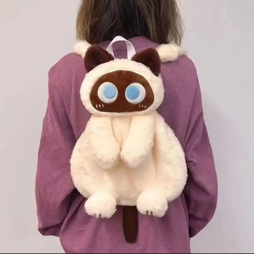 Mini Doll Toy Plush Cat Shoulder Bag Large Capacity Portable Cartoon Backpack Big Eyes Cat Korean Style Funny Plush Toy Bag Girl