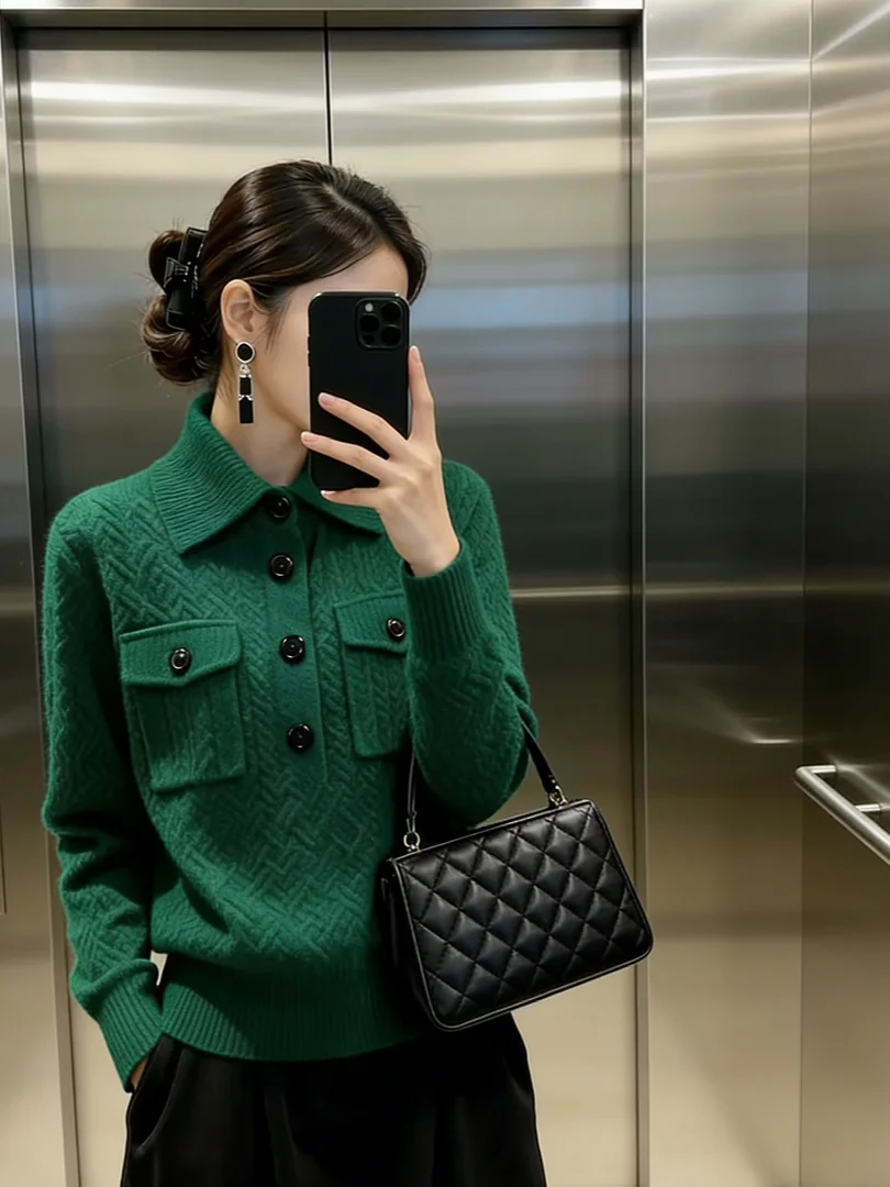 

Потрясающий вязаный свитер с длинными рукавами, зимняя модная одежда, уникальный красивый корейский дизайн, повседневный свободный крой, длинный рукав.