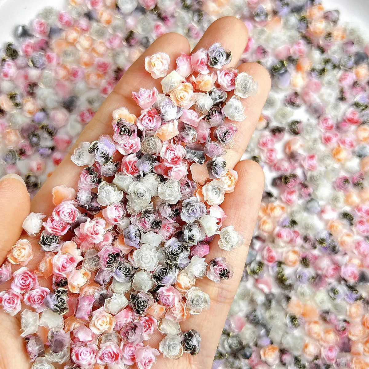 Adornos artísticos de resina para uñas, rosas de colores de ensueño, brillantes y finos, flores dulces simuladas en 3D, dijes para uñas, suministros para uñas de hadas DIY