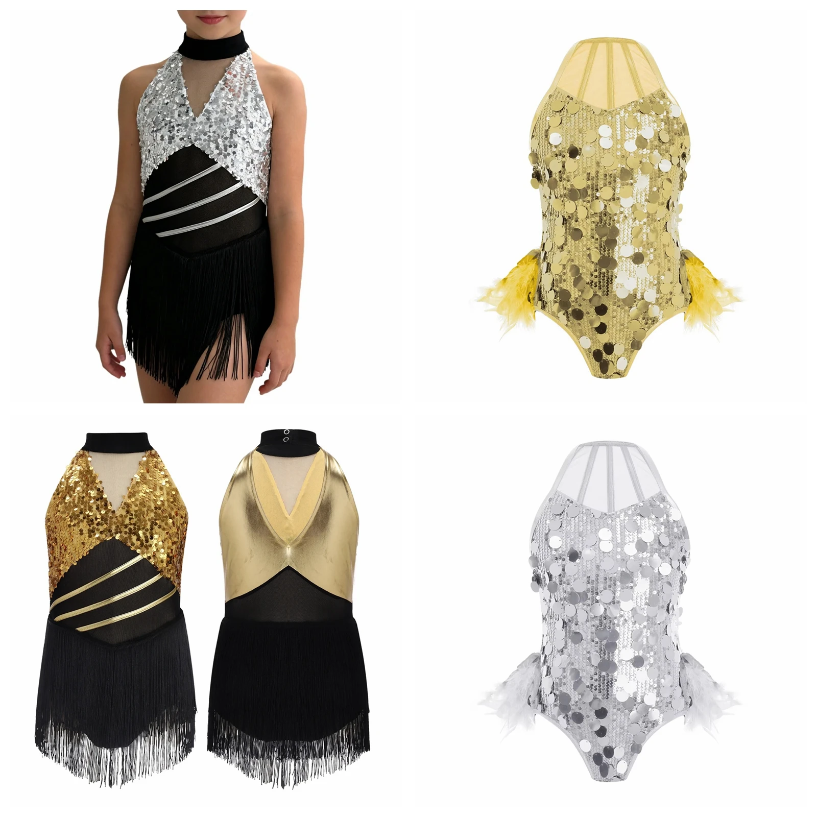 

Kids Sparkly Feather Glittery Sequin Ballet Jazz Dance Leotard Children Sleeveless Dance Leotard for Girls Shiny Bodysuits