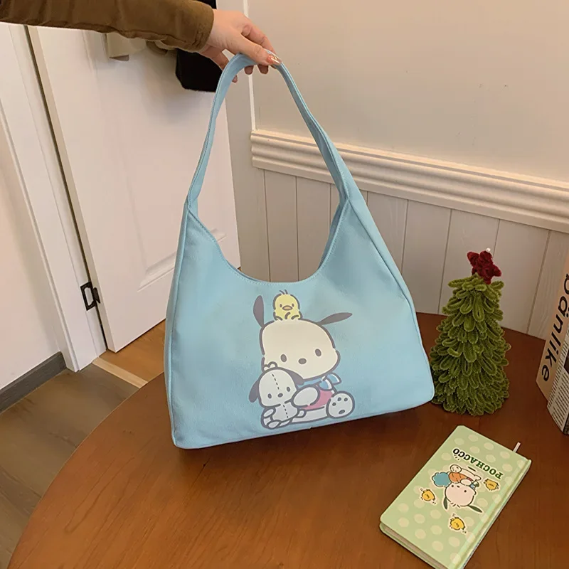 Sanrio 'S Nieuwe Coulomi Canvas Tas Melodie Cartoon Bedrukt Een Schouder Hoog Volume Handtassen