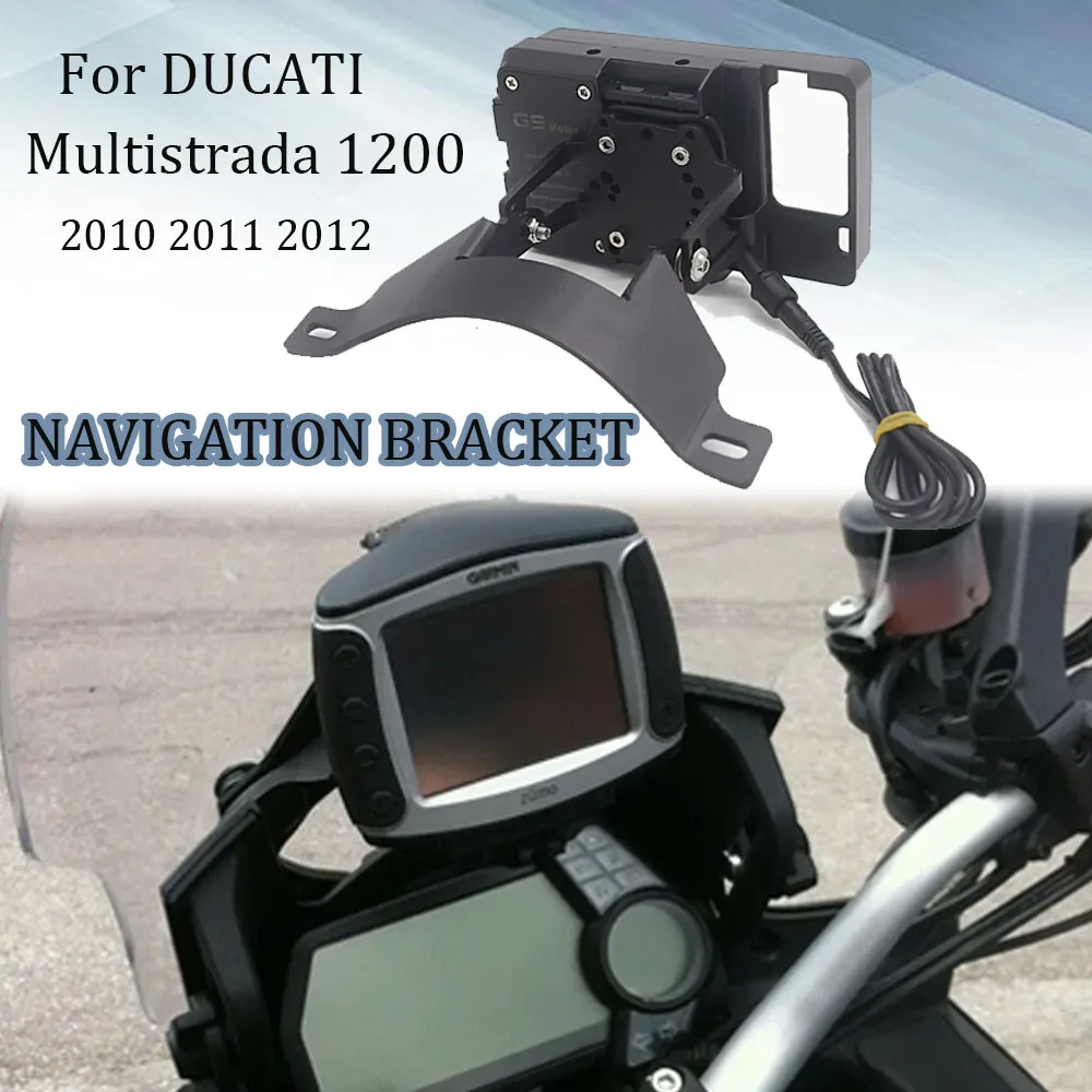 For Ducati MULTISTRADA 1200 2010 2011 2012 Multistrada 1200 Mobile Phone Navigation Bracket USB Charging GPS Adapter Holder