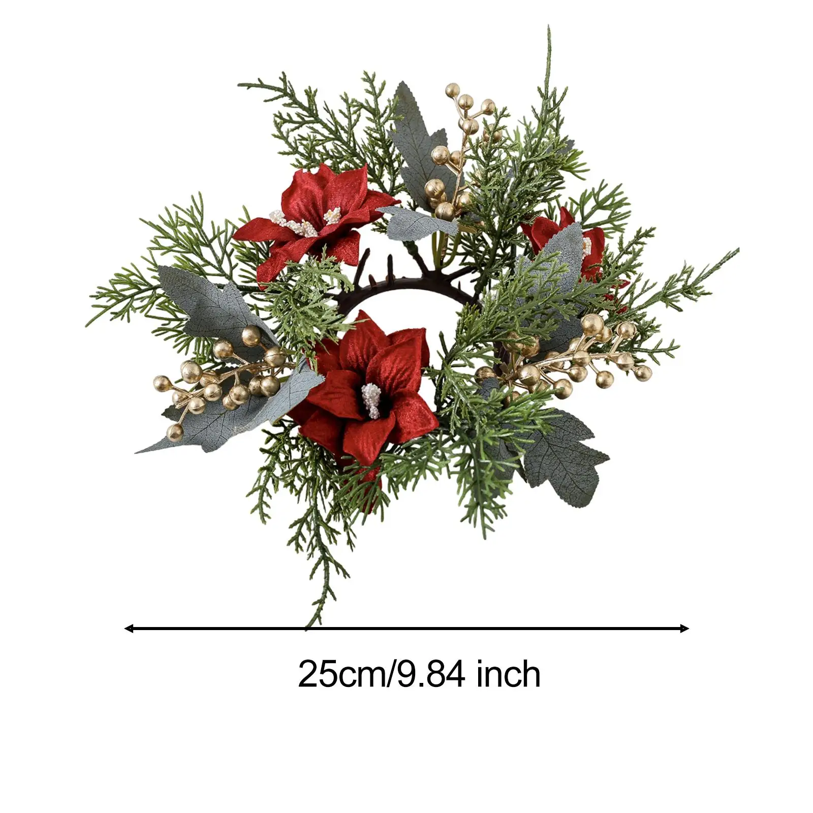 Christmas Pillar Candle Ring Wreath Decor for Tabletop Centerpiece Home Cafe