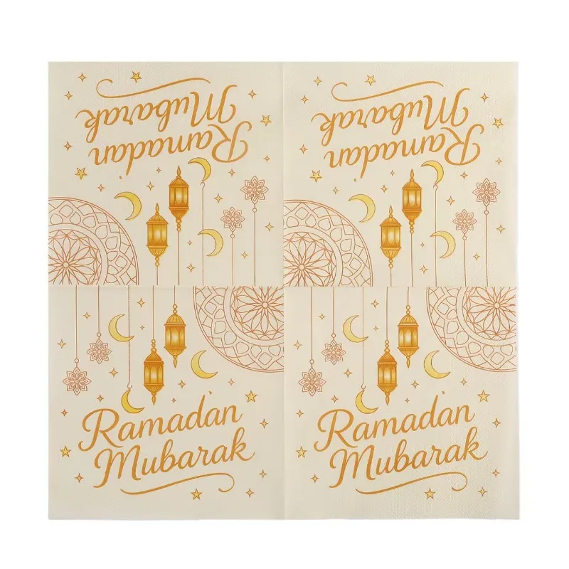 

10/20 шт. 33*33 см, 2-слойные салфетки с золотым лунным фонарем «Рамадан Мубарак» для постов/Ид/атмосферы Рамадана, бумага для декупажа своими руками