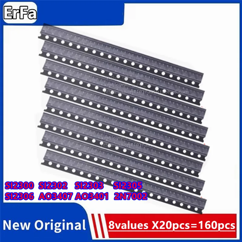 

8values X20pcs=160pcs SMD MOSFET kIT SI2300 SI2302 SI2303 SI2305 SI2306 AO3407 AO3401 2N7002 SOT-23