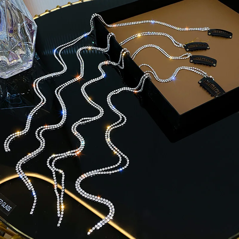 Popular Flash Diamond Chain Hair Clips for Girls Fashion Women Long Tassel Shiny Rhinestone Hair Braid Hair Acessorise