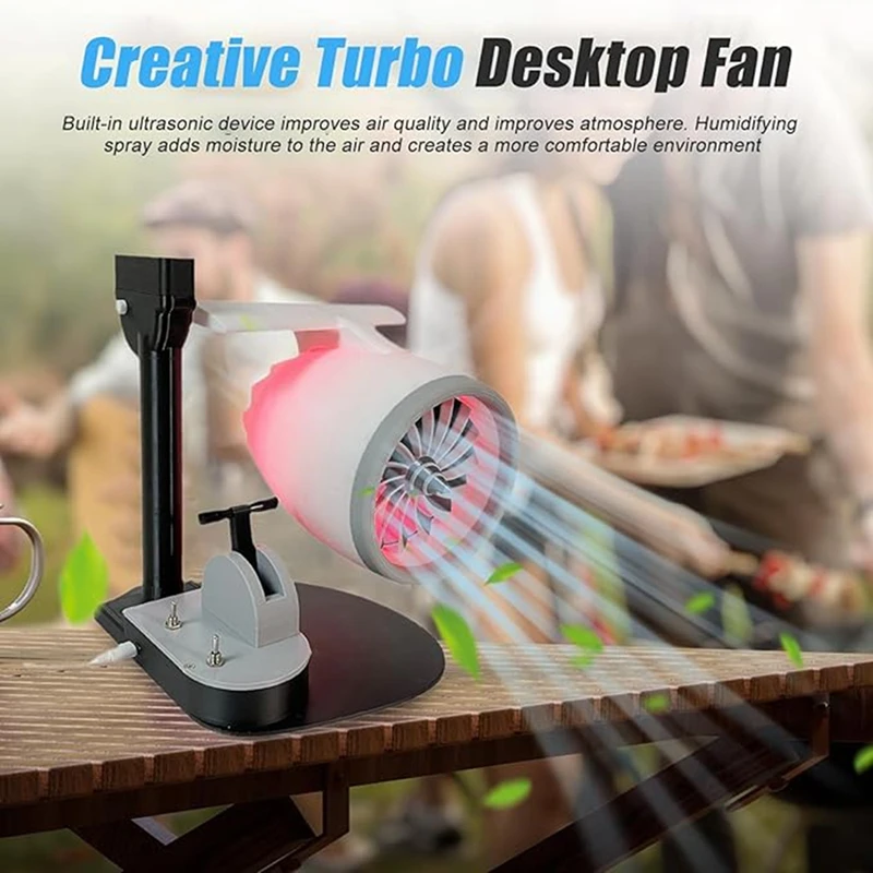 Desktop humidifying spray USB fan turbofan aircraft engine styling personality creativity with lighting technology sense