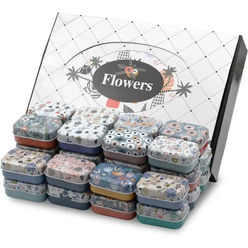 32Pcs/Lot Mini Metal Tins with Lids Hinged Tin Box Tiny Vintage Storage Organizer for Pills Nail Bits Trinkets