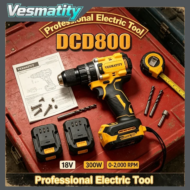 Vesmatity DCD800 20V Brushless Compact Drill Driver 90Nm Torque 2 Speed Cordless Tool for Home Workshop for DeWALT Battery