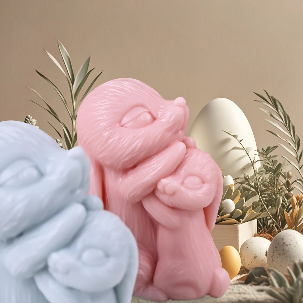 1pc Easter cartoon hug rabbit shaped candle plaster farm home decoration handmade silicone mold