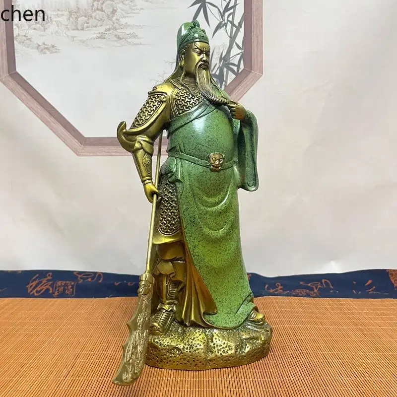Cz1 green robe guan gong statue martial saint bronze statue ornament bring in wealth and treasure brass martial god opening