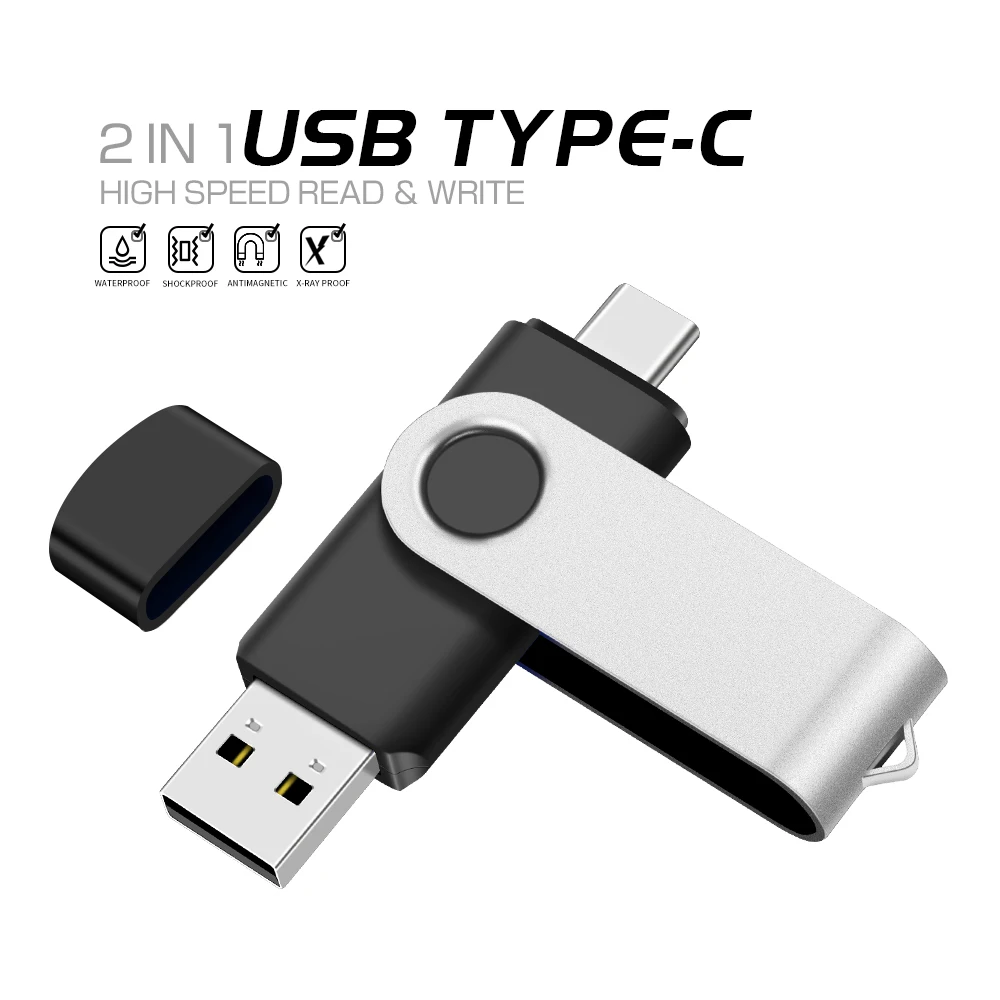 2 IN 1 USB Flash Drive 128GB TYPE-C Memory Stick 64GB Rotatable Pen Drive 32GB For Android phone Creative U Disk Gift 16GB 8GB