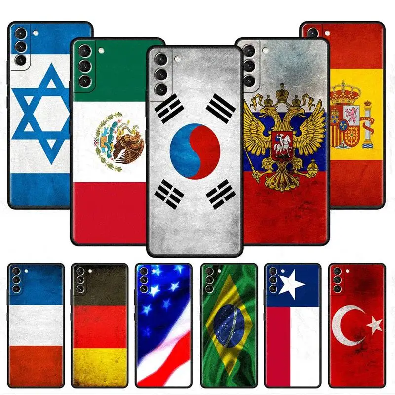 National Flag RU FR UK Case For Samsung Galaxy S24 S23 S22 Ultra S21 S20 FE S10 Plus Soft Phone Shell