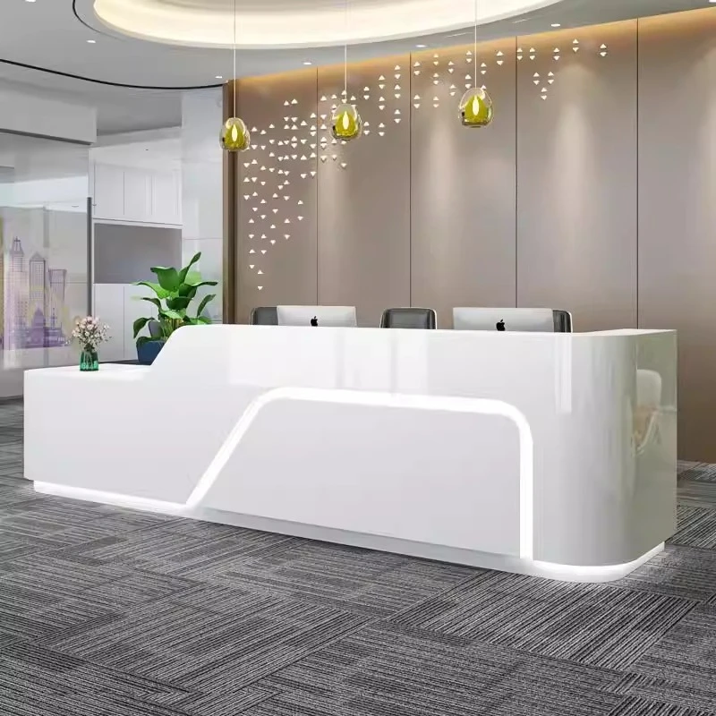 Modern White Reception Desk Curved Front Cashier Counter Reception Desk Hairdressing Recepcion Mostrador Commercial Furniture