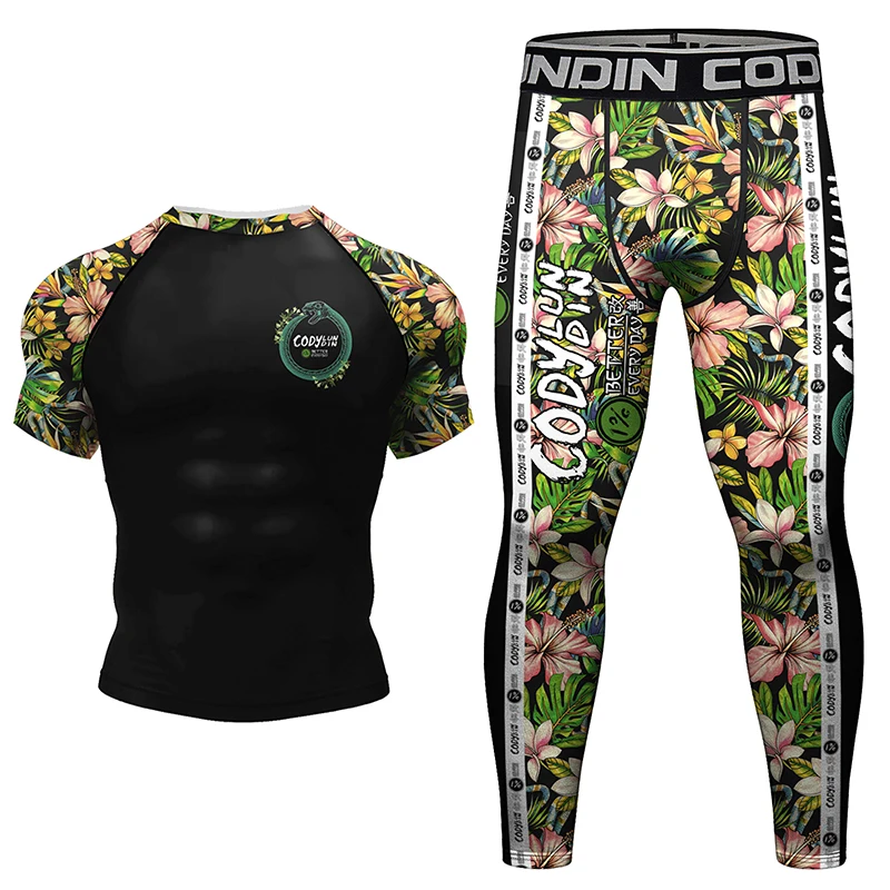 Kickboxing Rashguard Jiu Jitsu MMA T-shirt +Pant Sets Men Grappling Jiu Jitsu Bjj Gi Boxing Sportsuits Gym Muay Thai MMA Shorts