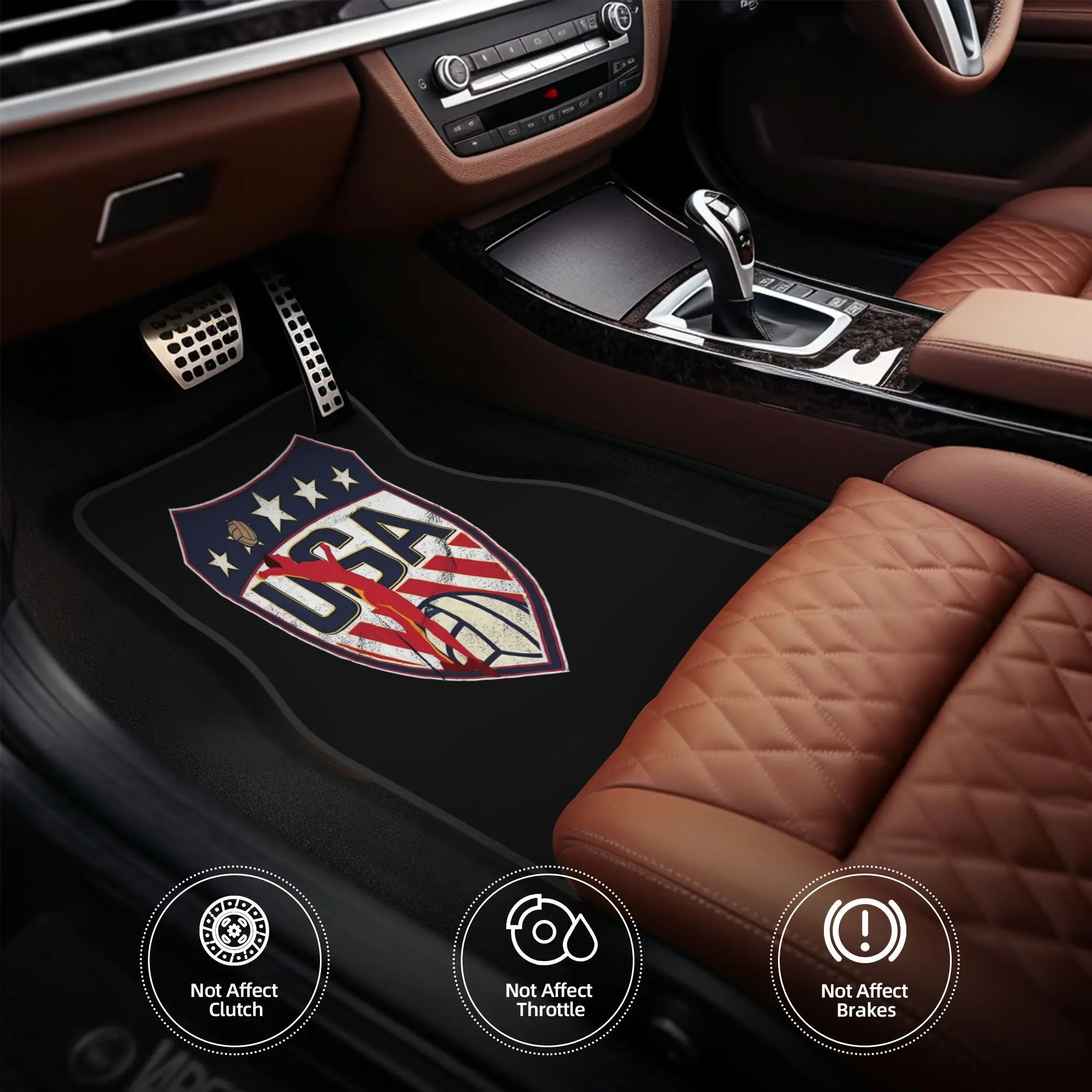 4pcs All-in-One US Volleyball Team Design Car Floor Mats - Heavy-Duty Car Floor Liners With USA Volleyball Logo & Number 6 - Fit