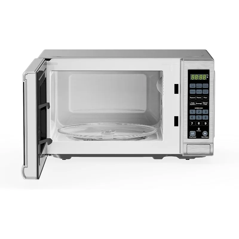 0.7 cu ft 700 watt compact countertop digital microwave, LED lighting, child lock, stainless steel, multi-function microwave