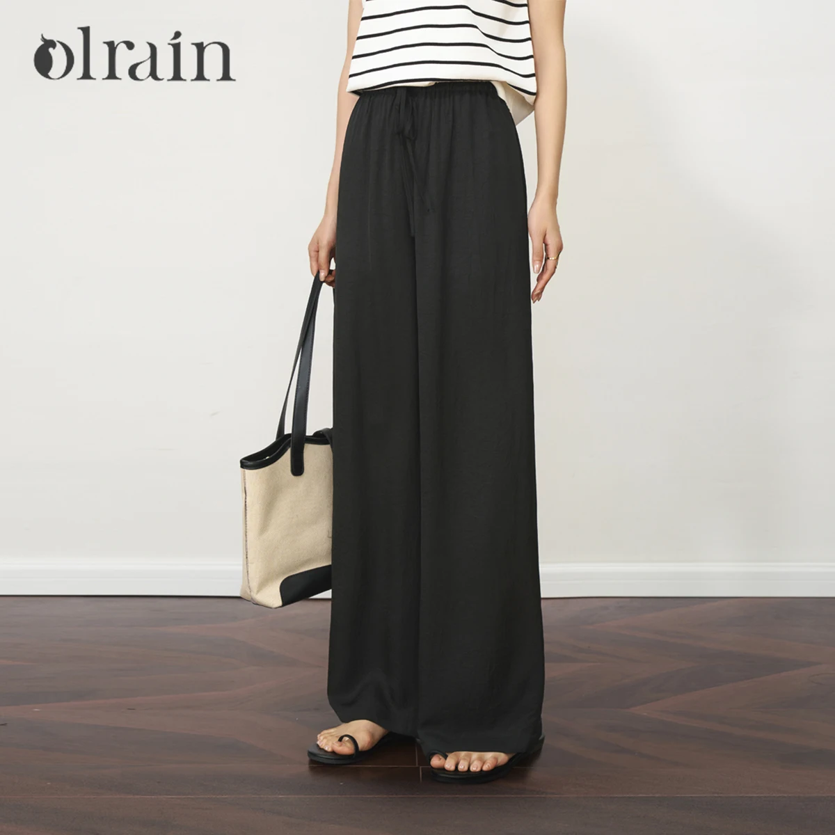 

OLrain Black Casual Pants Women's Autumn Drawstring Straight 2025 New Thin Pants Female Clothing O57XK99181