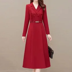 Temperament Solid Color Long Sleeve Casual Dresses Buttons 2023 New Office Lady Dresses Temperament Fashion Women's Clothing