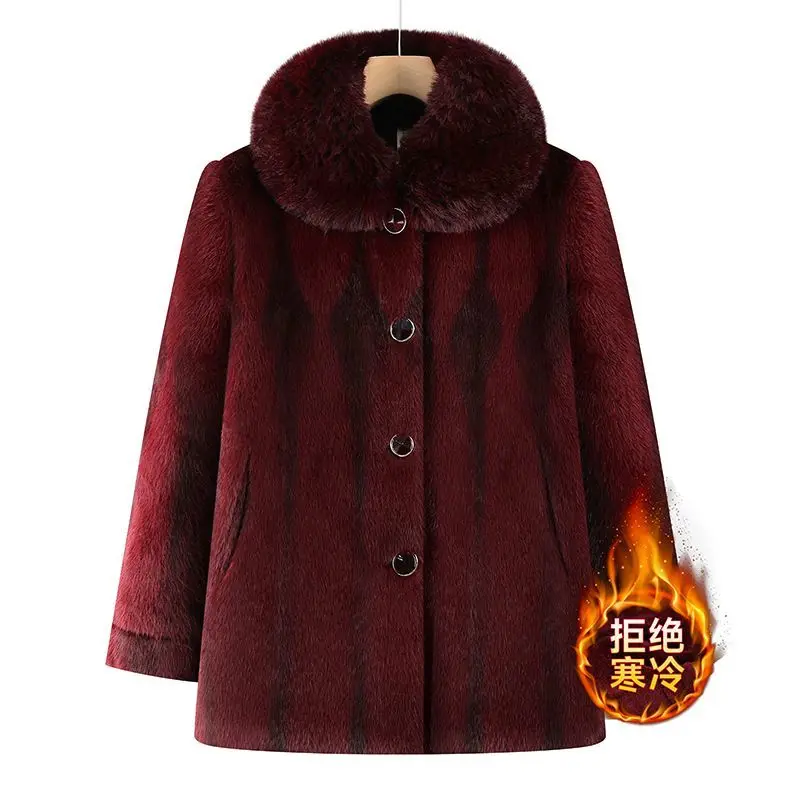 Plus Fluwelen Gewatteerde Imitatie Nertsen Fluwelen Jas Vrouwen Winter Nieuwe Moeder Bont Jas Middelbare Leeftijd Ouderen Uitloper Mode Dames tops