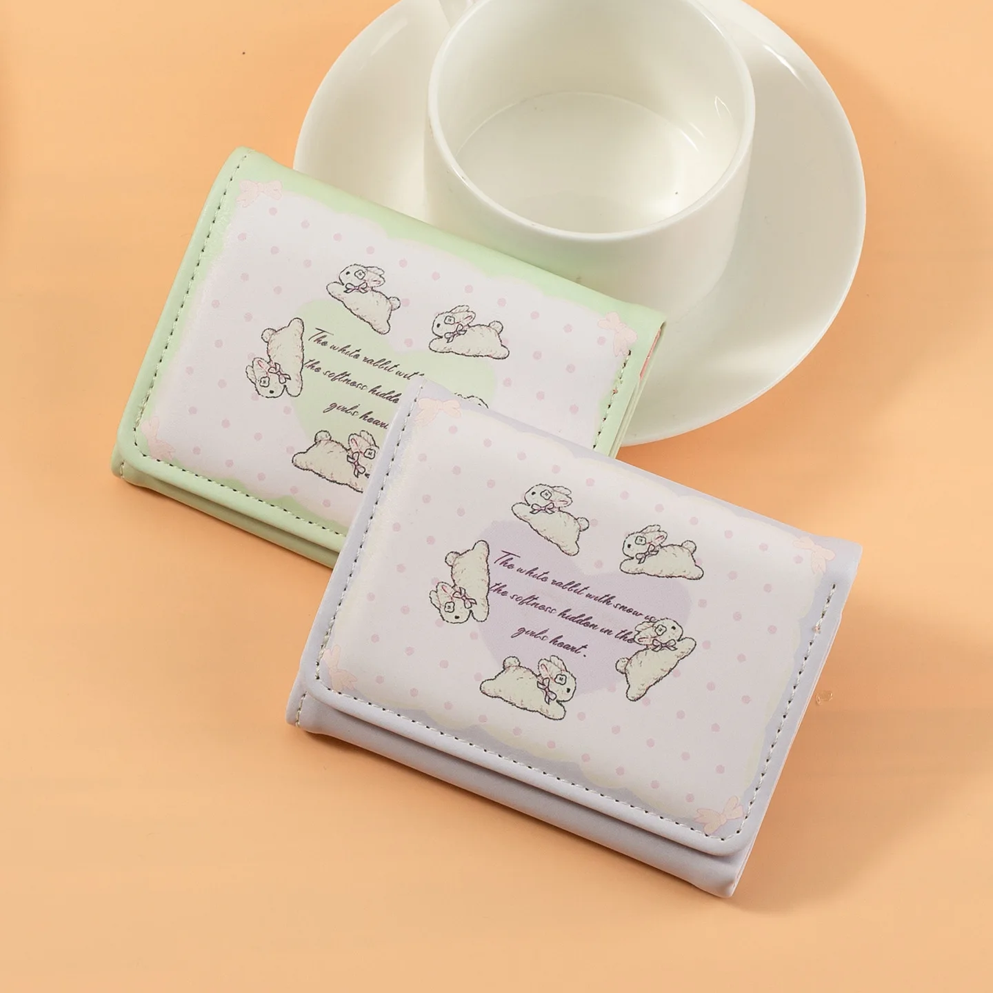 pu leather female student cartoon rabbit cute short anti-demagnetization multi-slot fashionable three-fold wallet