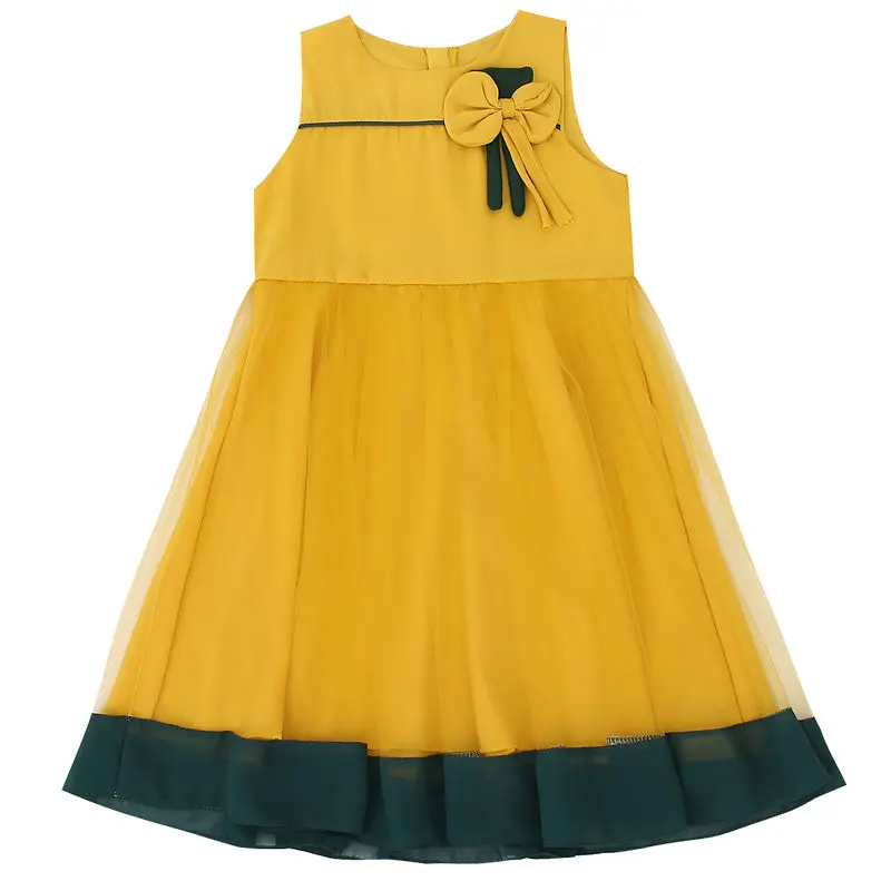 Girls Summer Dress 2024 Princess Lace Up Waist Dresses Girls Fashion 2 8 10 To 12 years old Party Dance Bow Tie for Kids Clothes