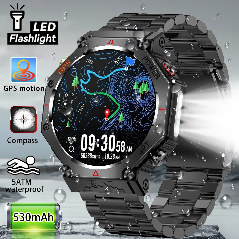 

2025 New For HUAWEI Outdoor Military GPS Men Smart Watch IP68 5ATM Waterproof 530mAh Battery Tactical Flashlight Men Bracelet