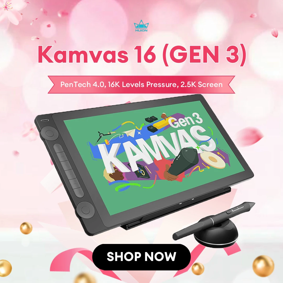 Huion Kamvas 16 (Gen 3) Graphics Tablet Monitor 16K Levels Pressure PenTech 4.0 Pen Drawing Display 15.8 Inch 2.5K QHD Screen