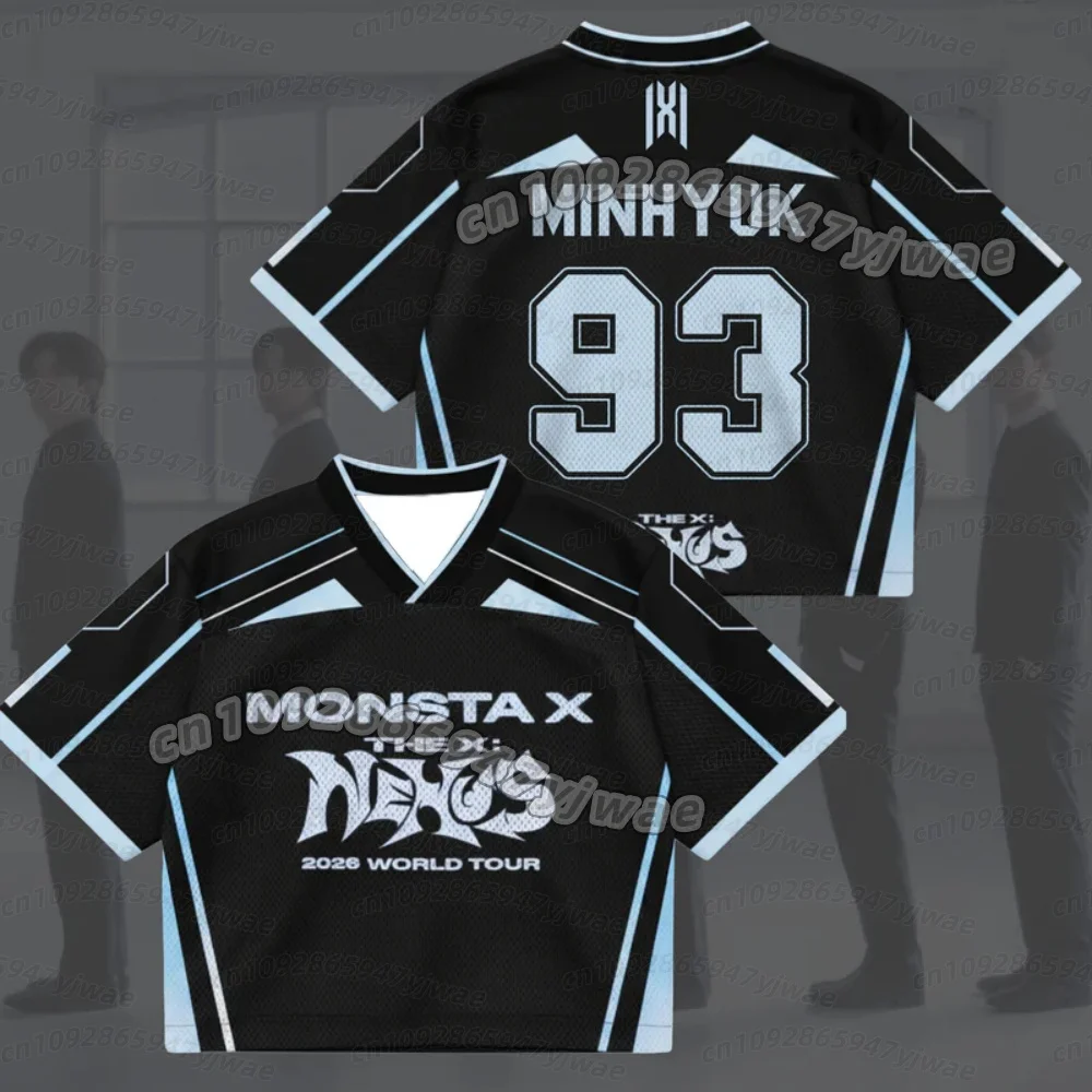 Sommer-T-Shirt für Erwachsene, Galactic Monsta X World Tour The X Nexus Mixed Mesh Jersey Hyungwon Fans T-Shirt für Damen und Herren – Detail 4
