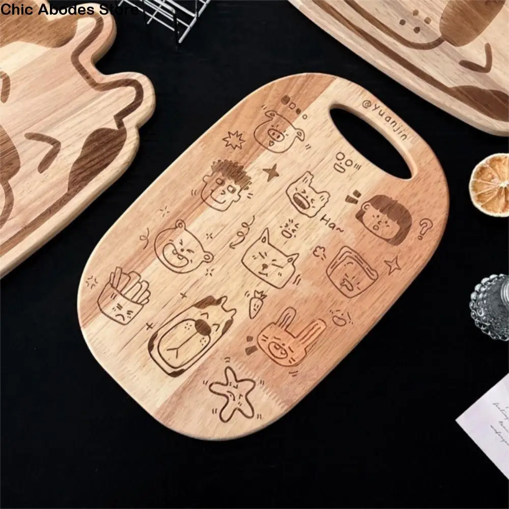 

Cheese Serving Tray Carved Wooden Chopping Board Irregular Shape Hangable Cutting Board Cartoon Pattern Breadboard Baby Food