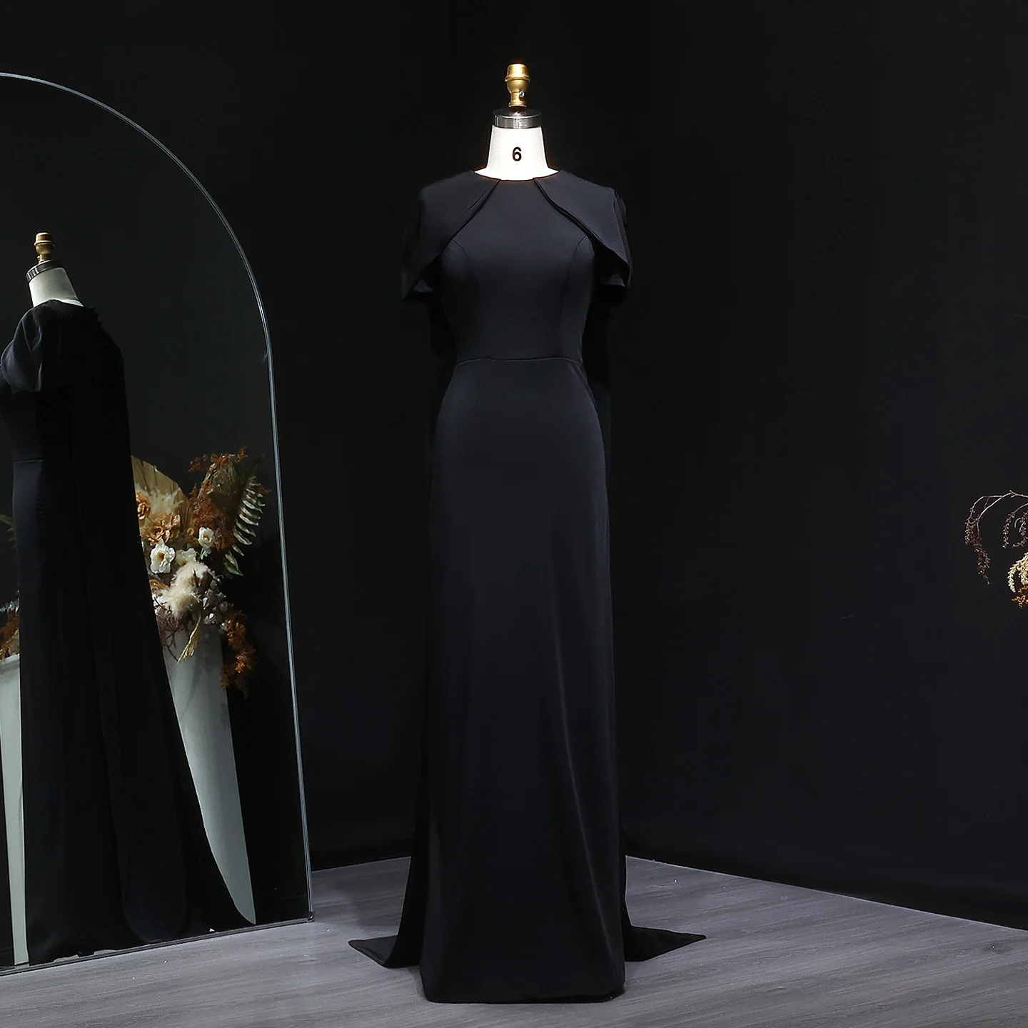 

Sharon Said Elegant Black Mermaid Evening Dress with Cape Pink Red for Women Wedding Party Prom Gowns Arabic SF033 Customized