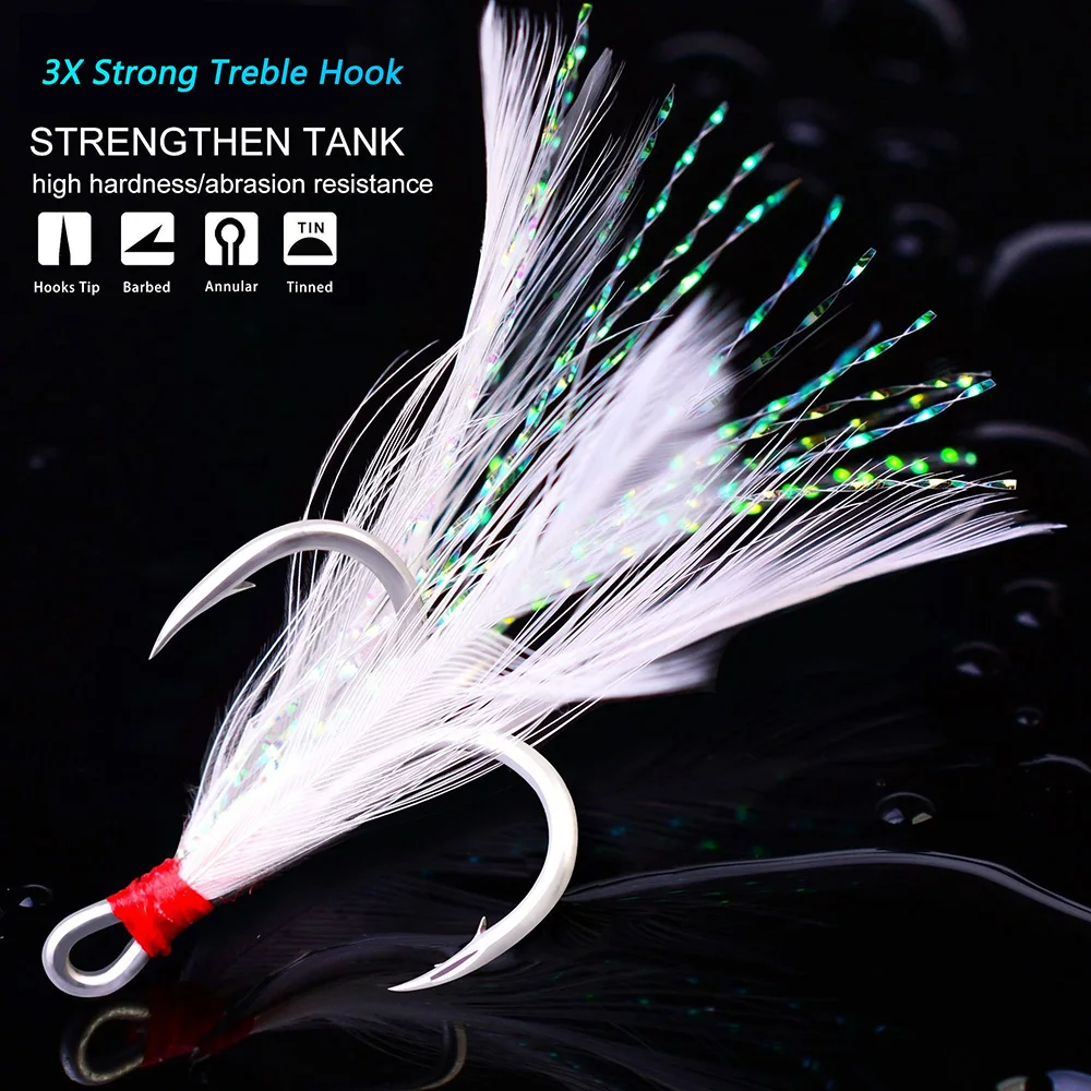 Anzuelos triples de plumas – Acero al carbono con púas para pesca - imagen 2