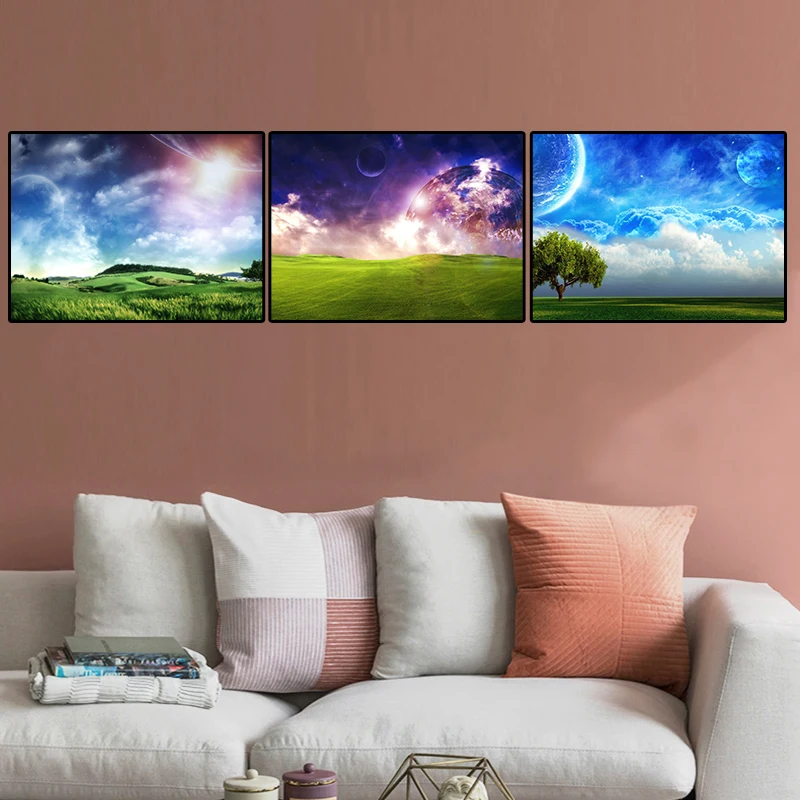 5D DIY Diamond Painting Sky Grassland Planet Mosaic Diamond Embroidery Painting Full Round Diamond Rhinestone Home Decor Gifts