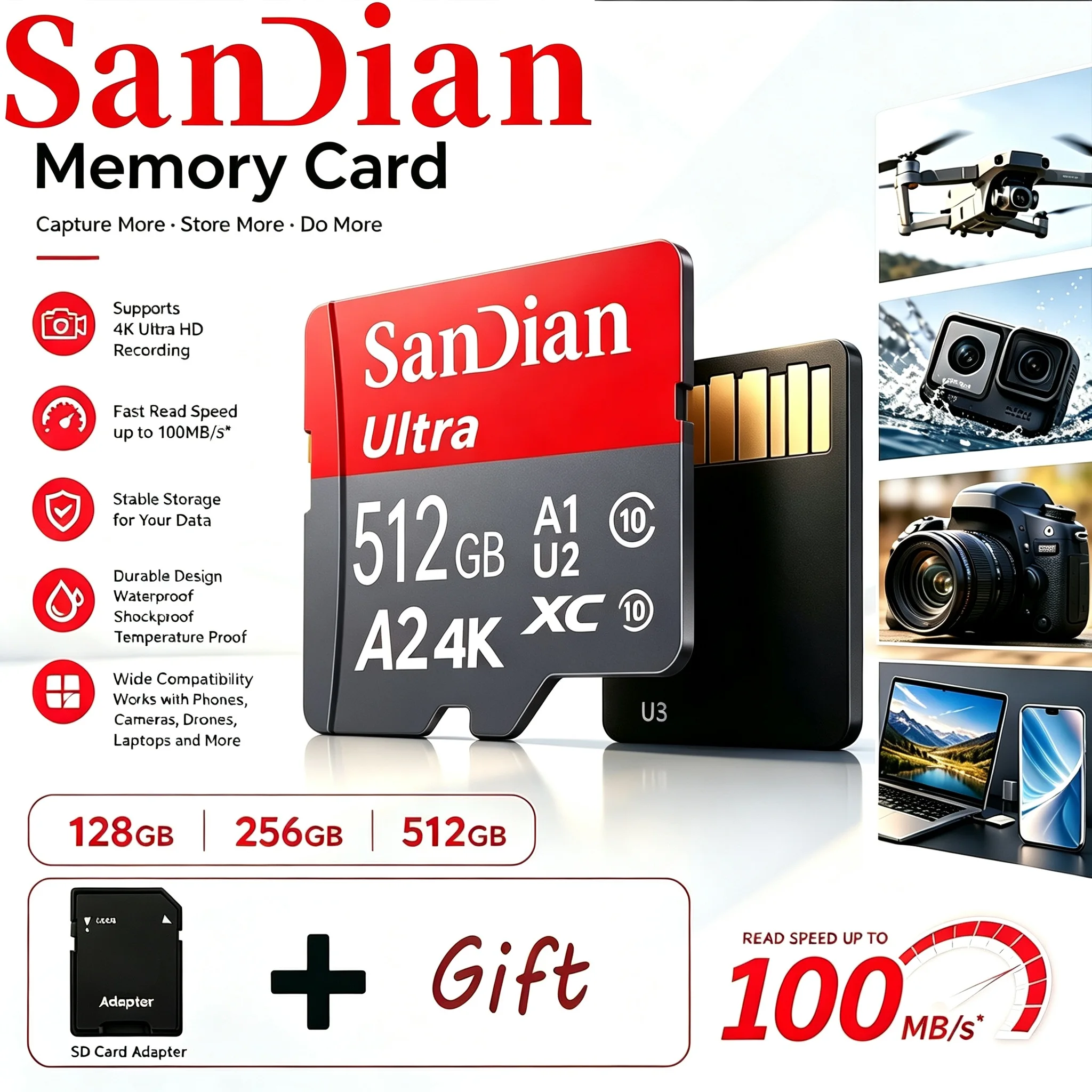 Superior Memory Card 256GB SD Cards 64GB TF Cards 128GB Micro TF SD Card A1 V30 U1 for PC/Gaming Console/E-Reader/PC Mac/Toy