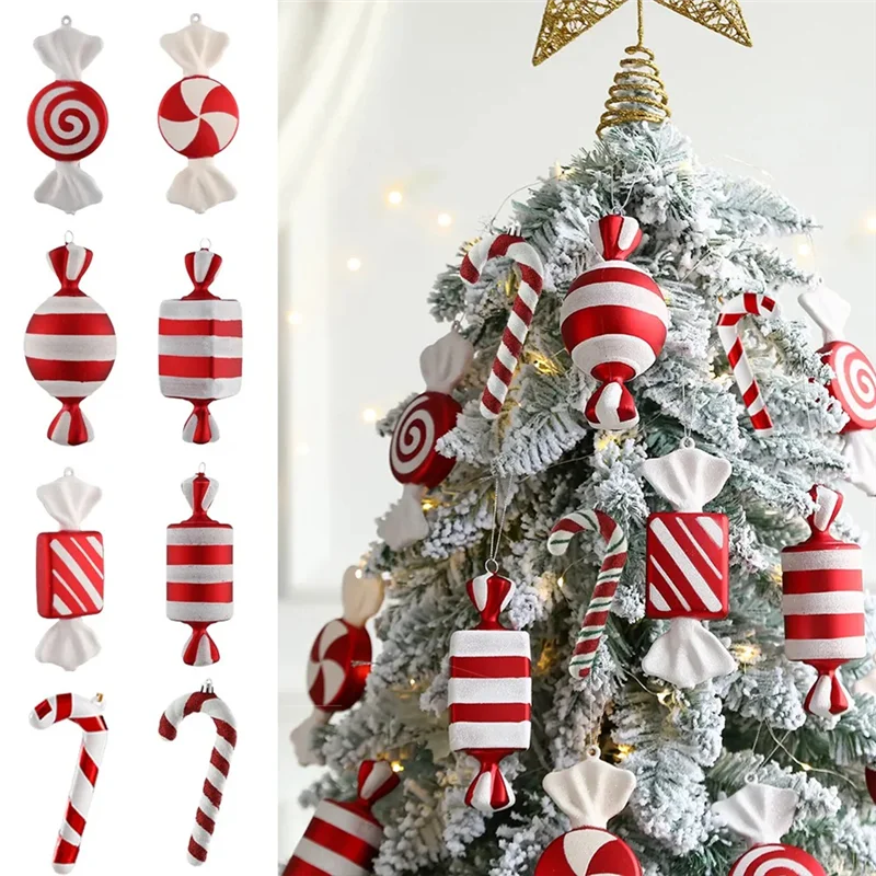 AA80-عيد الميلاد معلقة كرة الحلوى قصب الحلوى قلادة أحمر أبيض كاندي مصاصة شجرة عيد الميلاد ديكور المنزل السنة الجديدة ، B سهلة الاستخدام