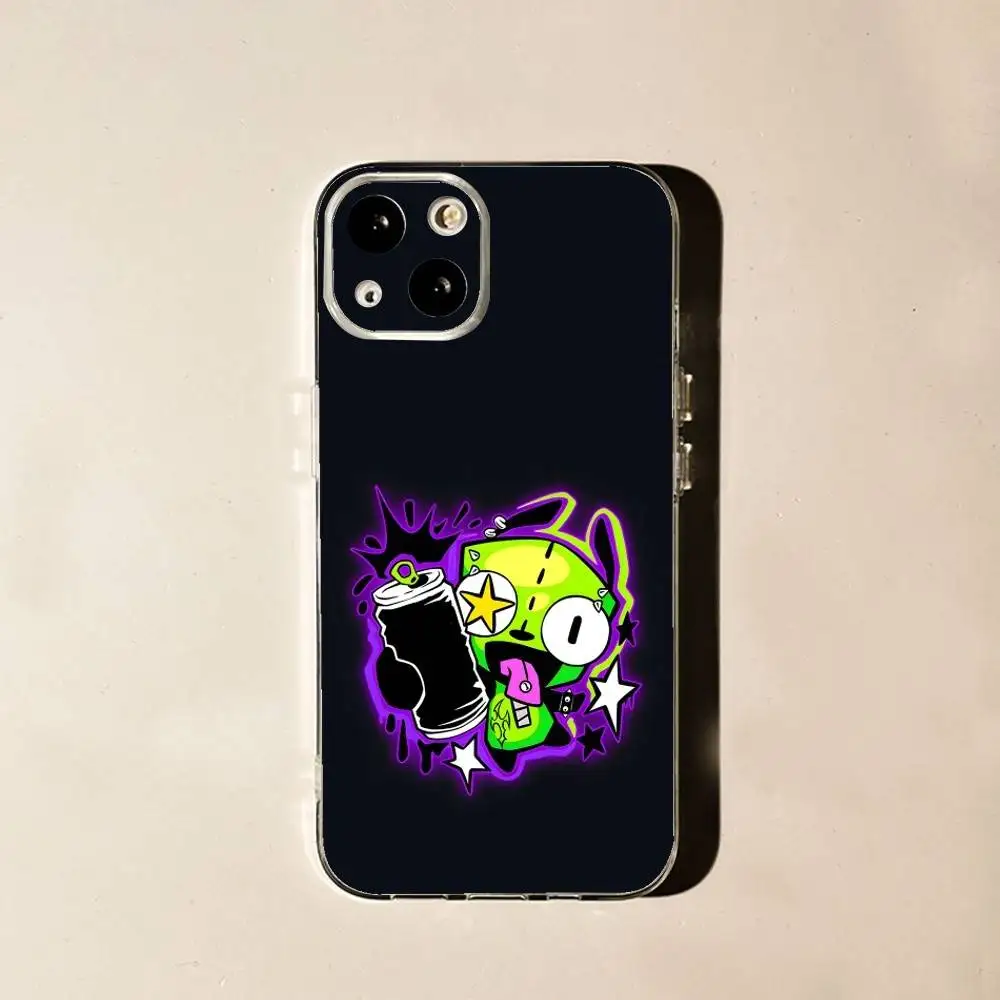 I-Invader-S Z-Zim Alien لهاتف iPhone 17,16,15,14,13,12,11 Pro,Max,Plus,X,XS,XR,SE4,E غلاف حماية ناعم شفاف صغير