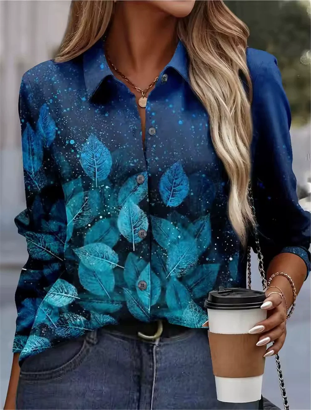 

Модные женские рубашки с узором листва, всесезонная уличная одежда с длинным рукавом и 3d принтом, женская блузка 3XL, повседневная рубашка большого размера