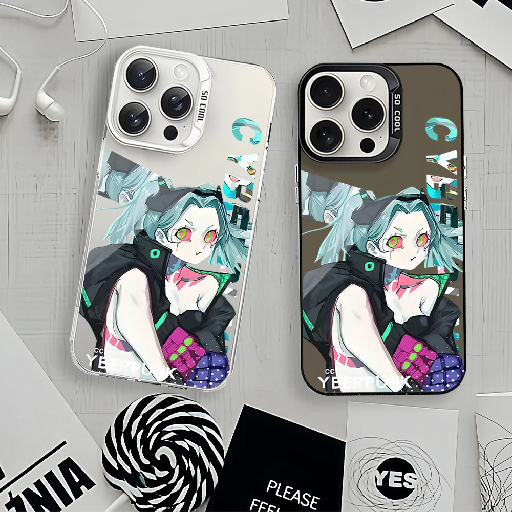 Phone Case for iPhone Cartoon C-Cyberpunks Cute E-Edgerunners 12 11 13 14 15 16 Max Pro Plus IMD Shockproof Silicone Coque